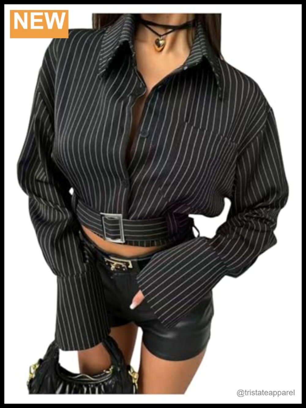 Y2K Striped Button-Down Cropped Collared Blouse